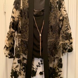 NWT R&M Richards Sheer BlackBrown Twinset Lace Jacket,  Tank with Gold necklace!